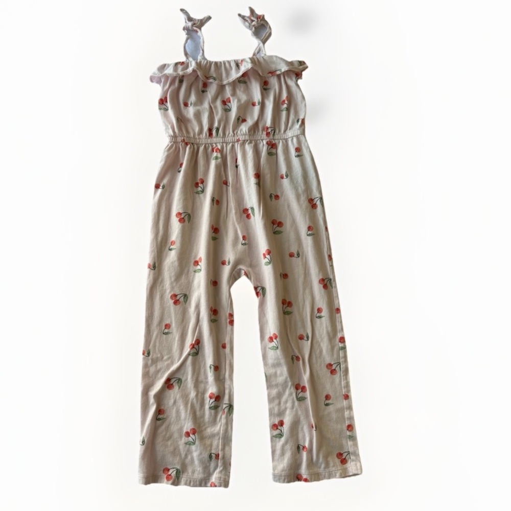 Old Navy Cherry Romper Size 5 Pink Tie Strap Wide Leg Cotton Cute‎ Summer - Picture 3 of 6